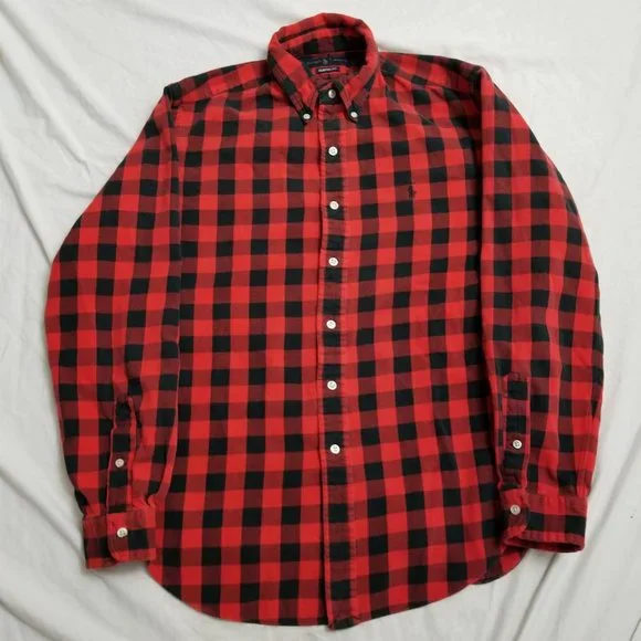 Vintage Polo Ralph Lauren Buffalo Plaid Flannel Button Up Shirt Pony Logo Large